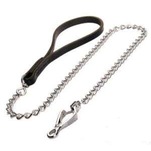 Dog chain with leather handle