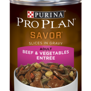 PURINA Pro Plan SAVOR Adult Beef & Vegetables Entrée Slices In Gravy Case of 12 Wet Dog Food 368g