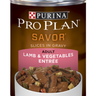 PURINA Pro Plan SAVOR Adult Lamb & Vegetables Entrée Slices In Gravy Case of 12 Wet Dog Food 368g