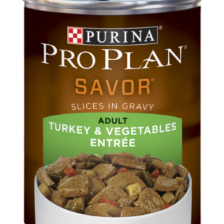 PURINA Pro Plan SAVOR Adult Turkey & Vegetables Entrée Slices in Gravy Case of 12 Wet Dog Food 368g