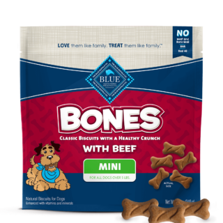 Blue Buffalo Bones Natural Crunchy Mini Dog Biscuits, Beef Dog Treats 340g