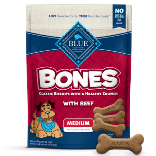 Blue Buffalo Bones Natural Crunchy Medium Dog Biscuits, Beef Dog Treats 340g