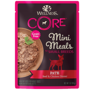 Wellness CORE Grain-Free Small Breed Mini Meals Beef & Chicken Pate Case of 12 Dog Food Pouches 85g