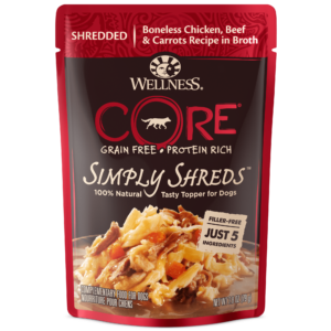 Wellness CORE Simply Shreds Chicken, Beef & Carrots Case of 12 Wet Dog Food Topper 79g