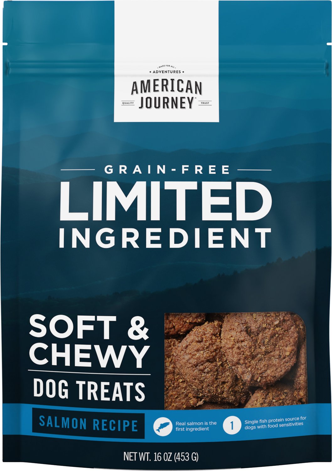 American Journey Limited Ingredient Grain Free Salmon Recipe Soft Chewy Dog Treats 453g