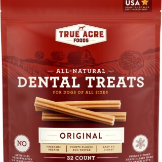 True Acre Foods All-Natural Dental Chew Sticks, Original Flavor 32 Count Dog Treats 780g