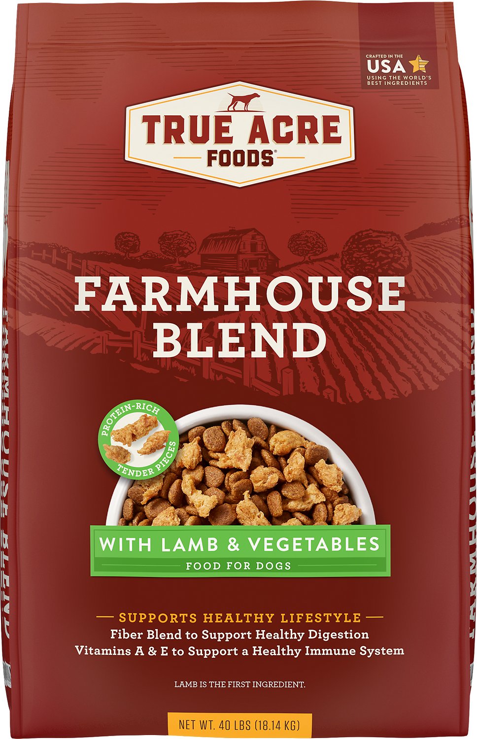 True Acre Foods Farmhouse Blend with Lamb Vegetables Dry Dog Food 18.1kg