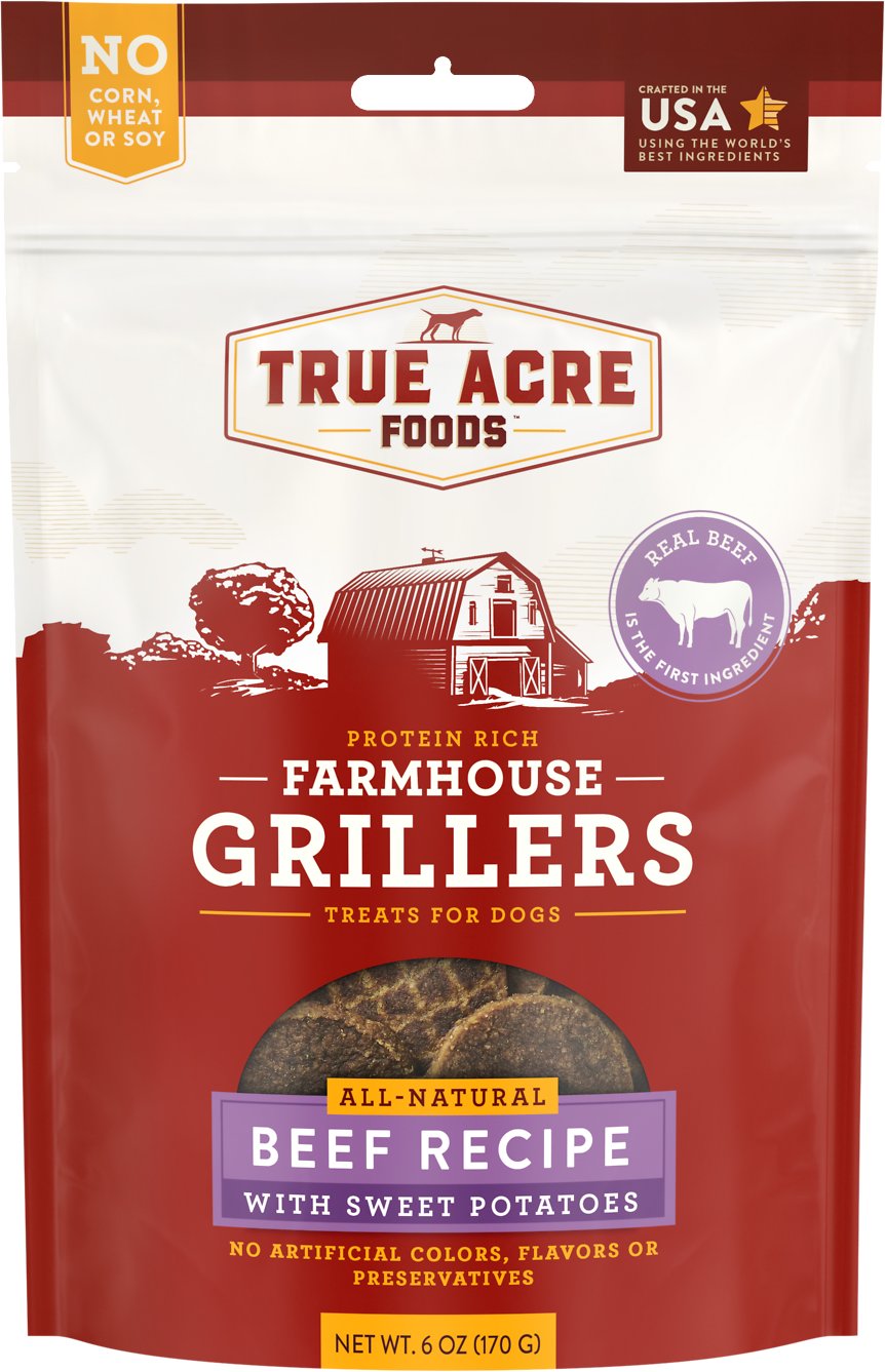 True Acre Foods Farmhouse Grillers Beef Recipe with Sweet Potatoes Dog Treats 170g