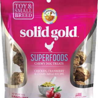 Solid Gold Superfoods Chicken, Cranberry & Chamomile Recipe Small Breed Chewy Grain-Free Dog Treats 113g