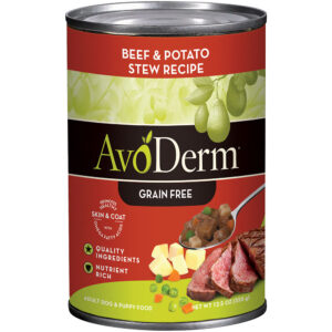 AvoDerm Natural Grain-Free Beef & Potato Stew Recipe Adult & Puppy Case of12 Canned Dog Food 355g