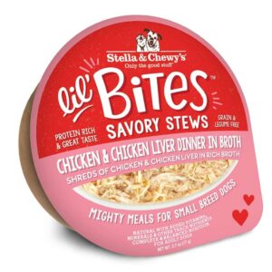 STELLA & CHEWY'S LIL BITES SAVORY STEWS CHICKEN & CHICKEN LIVER DINNER IN BROTH CASE OF 24 WET DOG FOOD 77g