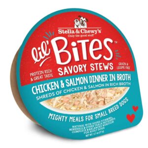 STELLA & CHEWY'S LIL BITES SAVORY STEWS CHICKEN & SALMON DINNER IN BROTH SMALL BREED CASE OF 24 WET DOG FOOD 77g