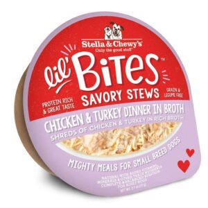 STELLA & CHEWY'S LIL BITES SAVORY STEWS CHICKEN & TURKEY DINNER IN BROTH SMALL BREED CASE OF 24 WET DOG FOOD 77g