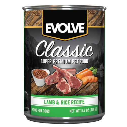 EVOLVE CLASSIC LAMB RICE RECIPE CASE OF 12 CANNED DOG FOOD 374g