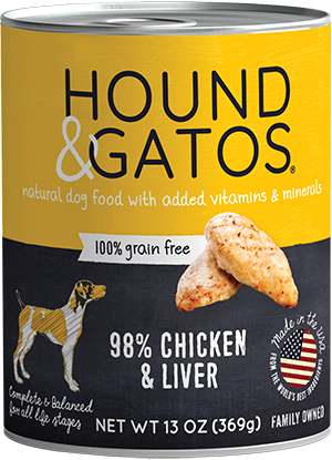 Hound Gatos 98 Chicken Liver Grain Free Case of 12 Canned Dog