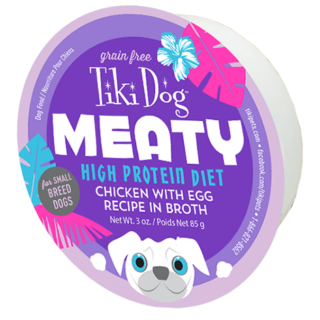 Tiki Dog MEATY High Protein Diet Chicken with Egg Recipe in Broth Grain-Free Case of 4 Wet Dog Food 85g