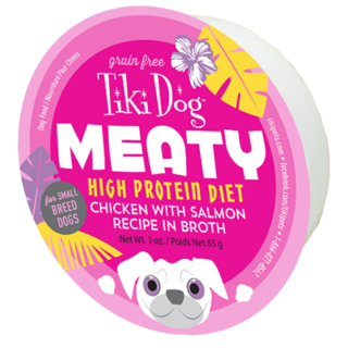 Tiki Dog MEATY High Protein Diet Chicken with Salmon Recipe in Broth Grain-Free Case of 4 Wet Dog Food 85g