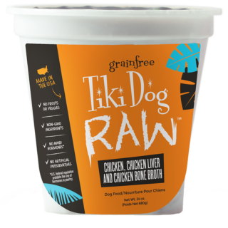 Tiki Dog Raw Chicken, Chicken Liver and Chicken Bone Broth Grain-Free Puree Frozen Case of 3 Dog Food 680g