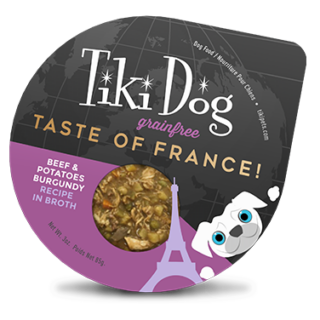 Tiki Dog Petites Taste of France French Beef Burgundy in Broth Grain-Free Case of 4 Wet Dog Food 85g