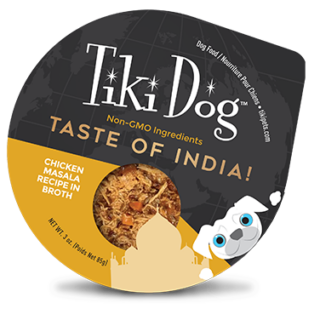 Tiki Dog Petites Taste of the World Indian Chicken Masala in Broth Grain-Free Case of 4 Wet Dog Food 85g