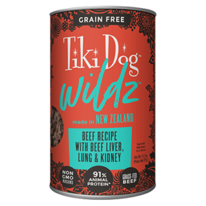 Tiki Dog Wildz Beef Recipe with Beef Liver, Lung & Kidney Grain-Free Case of 12 Wet Dog Food 375g