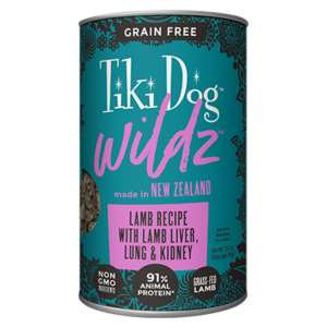 Tiki Dog Wildz Lamb Recipe with Lamb Liver, Lung & Kidney Grain-Free Case of 12 Wet Dog Food 375g