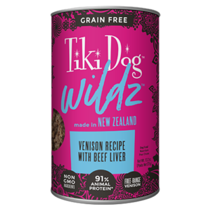 Tiki Dog Wildz Venison Recipe with Beef Liver Grain-Free Case of 12 Wet Dog Food 375g