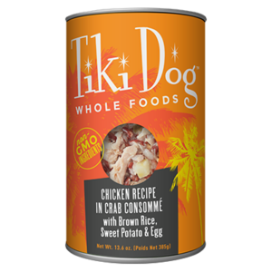 Tiki Dog Luau Whole Foods Chicken Recipe with Brown rice, Sweet Potatoes and Egg in Crab Consommé Grain-Free Wet Dog Food 385g