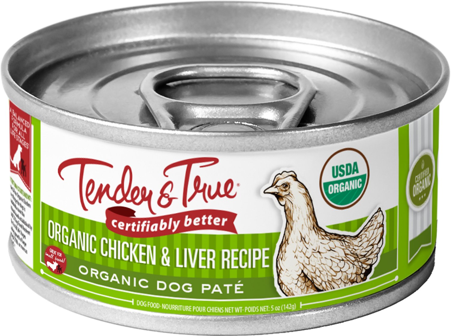 TENDER AND TRUE ORGANIC CHICKEN LIVER GRAIN FREE CASE OF 24 CANNED DOG FOOD 142G