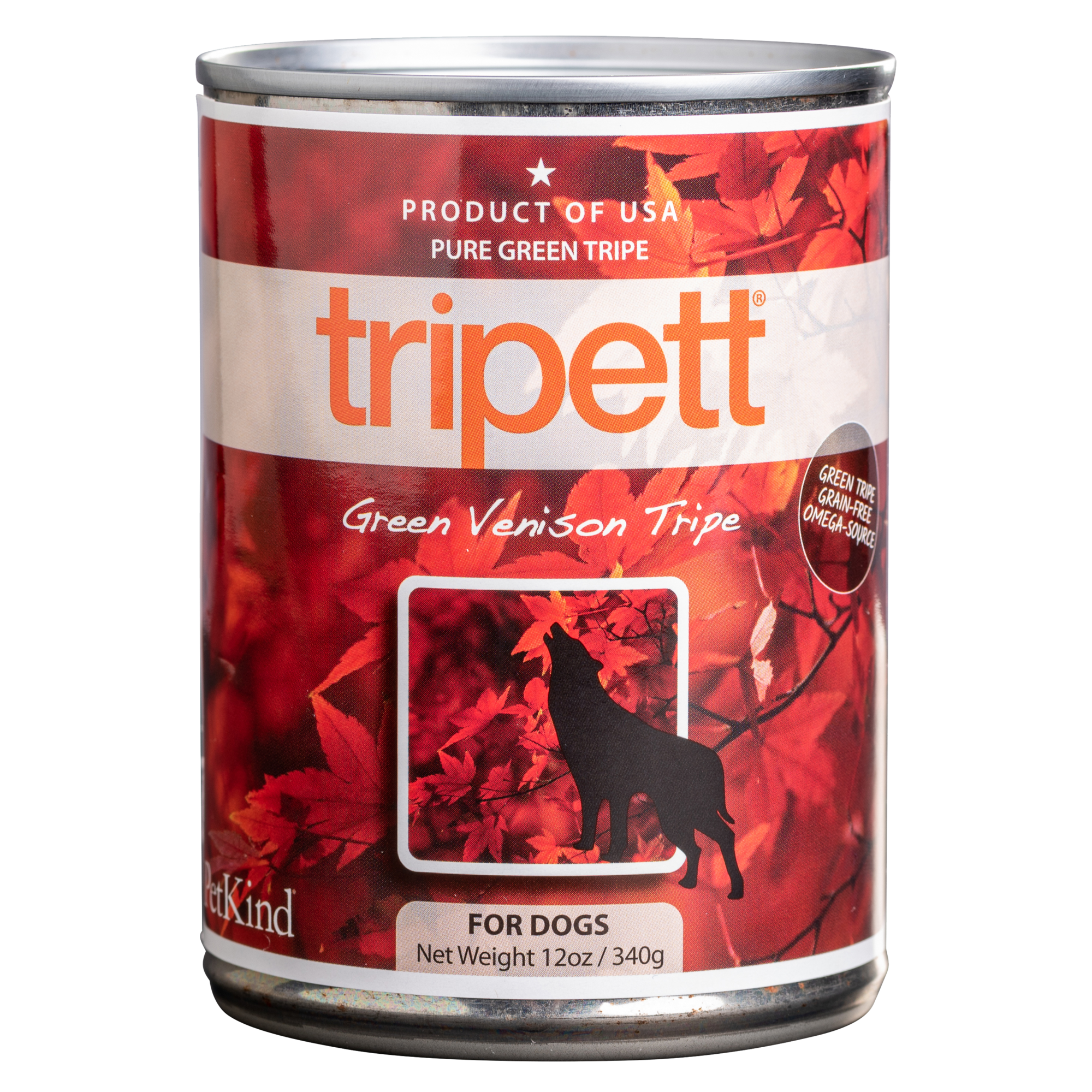 PETKIND Tripett Original Formula Green Venison Tripe Grain Free Case of 12 Wet Canned Dog Food 340G