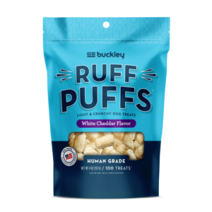 BUCKLEY Ruff Puffs White Cheddar Flavor Human Grade Dog Treats 113g