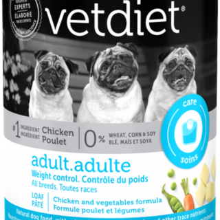 VETDIET Adult  Weight control Chicken and vegetables formula Case of 12 Wet Canned Dog Food 369g