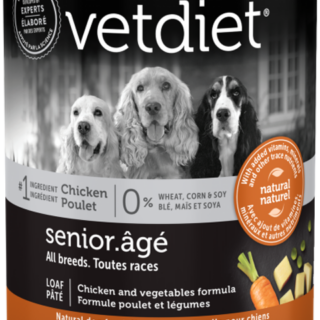 VETDIET Senior  All breeds Chicken and vegetables formula Case of 12 Wet Canned Dog Food 369g