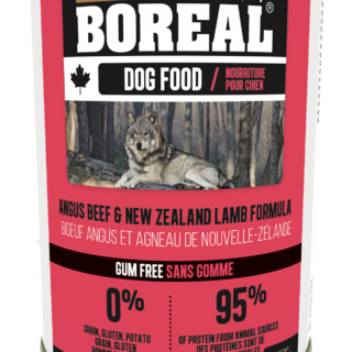 BOREAL CANADIAN ANGUS BEEF AND NZ LAMB FORMULA CASE OF 12 WET CANNED DOG FOOD 369G