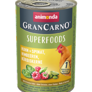 ANIMONDA GRANCARNO - SUPERFOODS CHICKEN + SPINACH, RASPBERRIES, PUMPKIN SEEDS CASE OF 6 WET CANNED DOG FOOD 400g