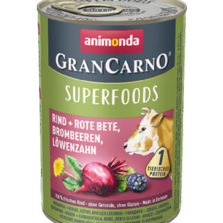 ANIMONDA GRANCARNO - SUPERFOODS BEEF + BEETROOT, BLACKBERRIES, DANDELION CASE OF 6 WET CANNED DOG FOOD 400g