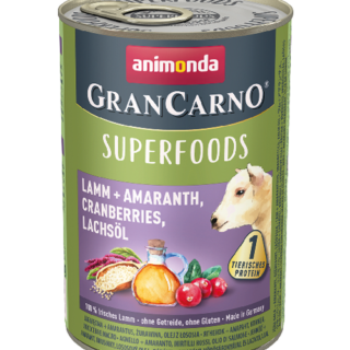 ANIMONDA GRANCARNO - SUPERFOODS LAMB + AMARANTHUS, CRANBERRIES, SALMON OIL CASE OF 6 WET CANNED DOG FOOD 400g