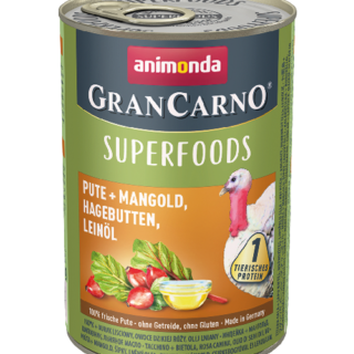 ANIMONDA GRANCARNO - SUPERFOODS TURKEY + CHARD, ROSEHIPS, LINSEED OIL CASE OF 6 WET CANNED DOG FOOD 400g