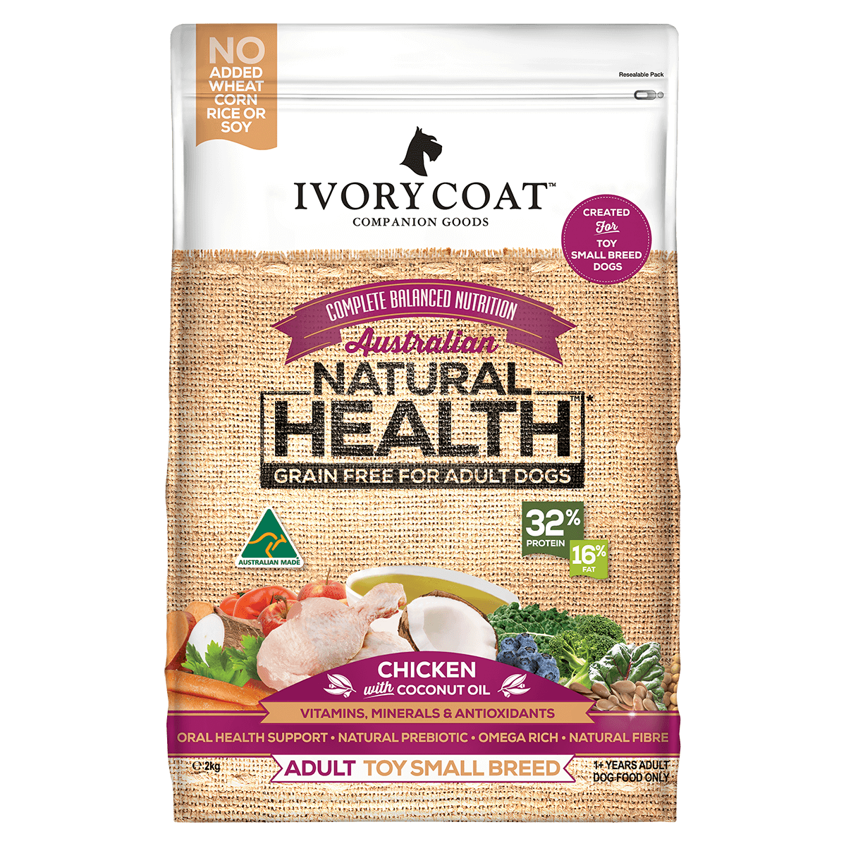 IVORY COAT Chicken with Coconut Oil Grain Free Small Breed Adult Dry Dog Food 2kg VETPLANETS NIGERIA ONLINE SHOP