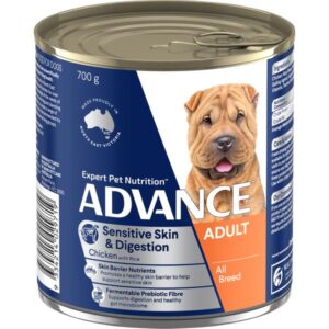 ADVANCE ADULT ALL BREED SENSITIVE SKIN & DIGESTION CHICKEN & RICE CASE OF 12 WET DOG FOOD 700G