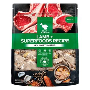 BILLY MARGOT GOURMET SHREDS LAMB SUPERFOODS RECIPE ADULT FROZEN RAW DOG FOOD 454G