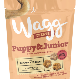 WAGG PUPPY & JUNIOR MEATY BITES WITH CHICKEN & YOGHURT OVEN BAKED DOG TREATS 120G