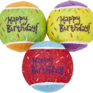 Frisco Fetch Squeaking Birthday Tennis Ball 3 Pack Dog Toy