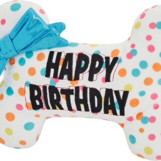 Frisco Birthday Reversible Plush Bone Squeaky Dog Toy