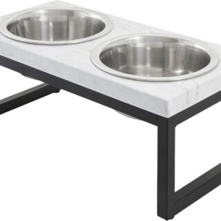 Frisco Marble Print Stainless Steel Double Elevated 3 Cups Dog Bowl