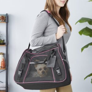 Frisco Basic Small/Medium Dog & Cat Carrier Bag, Black, Pink Trim