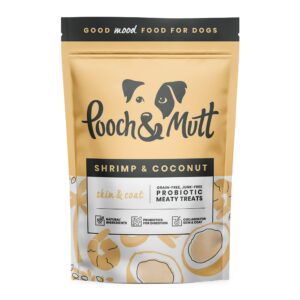 POOCH & MUTT SHRIMP & COCONUT SKIN & COAT PROBIOTIC MEATY DOG TREATS 120G