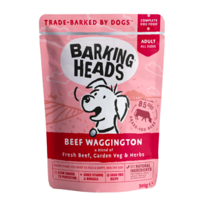 BARKING HEADS BEEF WAGGINGTON PACK OF 10 GRAIN-FREE WET DOG FOOD 300G