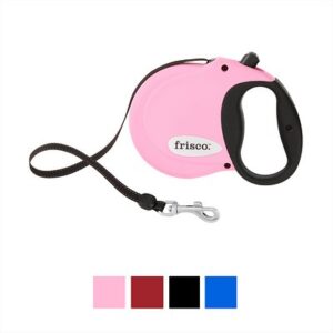 Frisco Nylon Tape Reflective Retractable Dog Leash, Pink, Small: 16-ft long