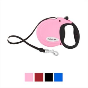 Frisco Nylon Tape Reflective Retractable Dog Leash, Pink, Medium: 16-ft long,